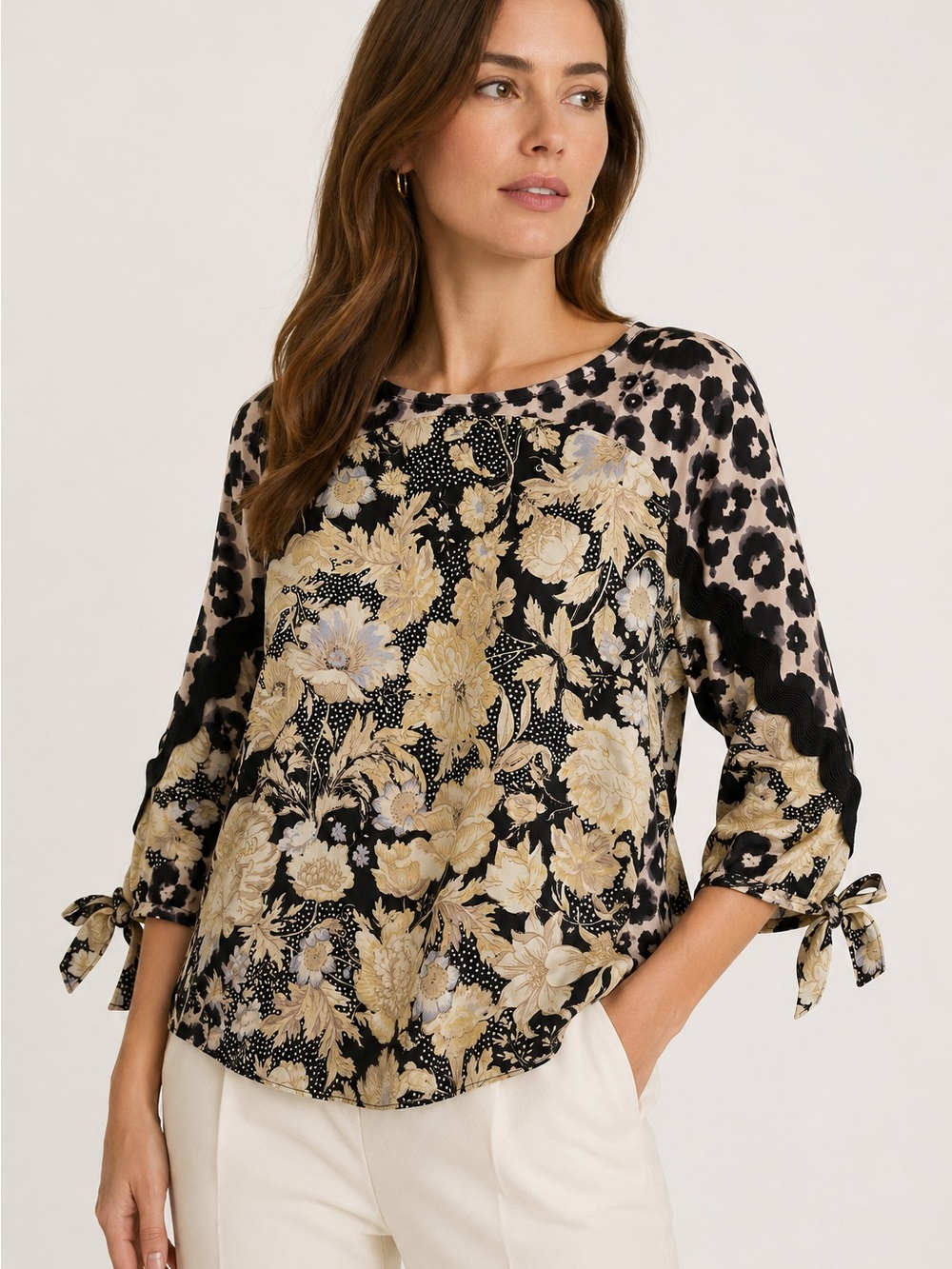 Rebecca Taylor Women’s 100% Silk Gold Leaf Fleur Floral Blouse Size 12